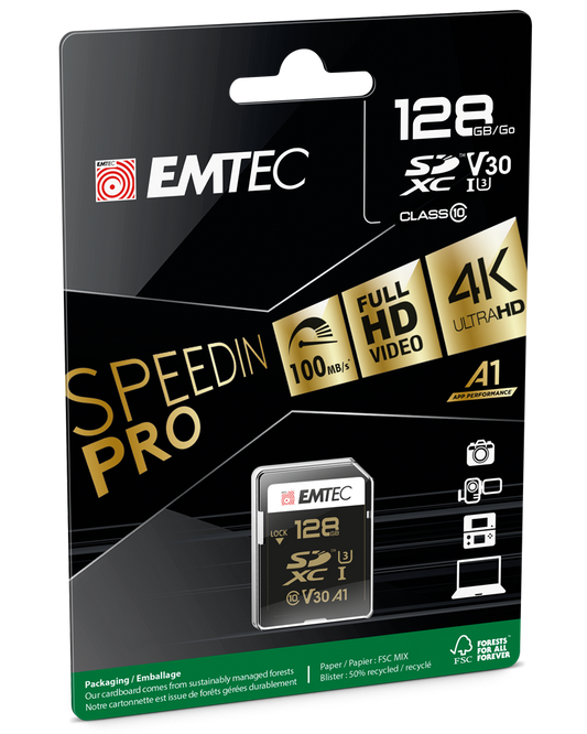 Κάρτα Μνήμης SDXC Emtec SpeedIn Pro, 128Gb, Κλάση 10 / UHS-1 U3 ECMSD128GXC10SP