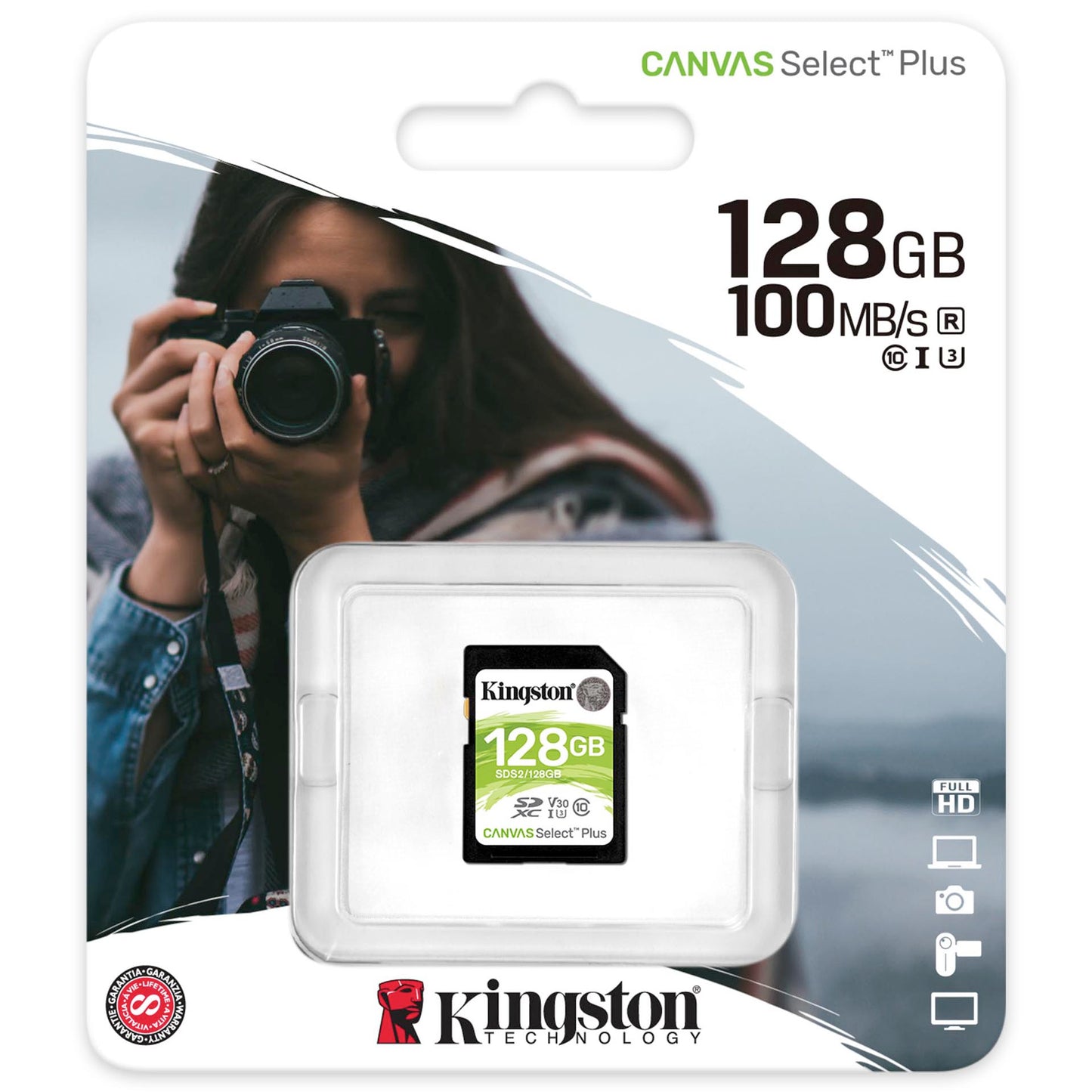 Κάρτα μνήμης SDXC Kingston Canvas Select Plus, 128Gb, Class 10 / UHS-1 U1 SDS2/128GB-SD 