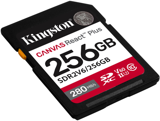 Κάρτα Μνήμης SDXC Kingston Canvas React Plus, 256Gb, Κλάση 10 / UHS-2 U3 SDR2V6/256GB