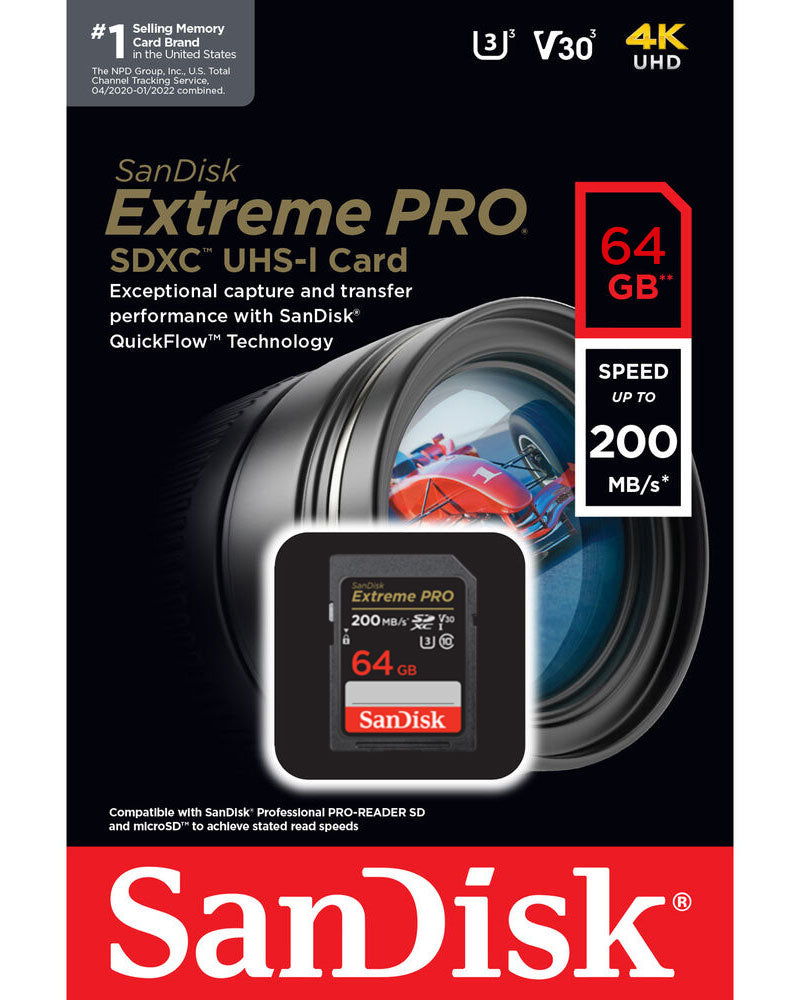Κάρτα Μνήμης SDXC SanDisk Extreme Pro, 64Gb, Κλάση 10 / UHS-1 U3 SDSDXXU-064G-GN4IN
