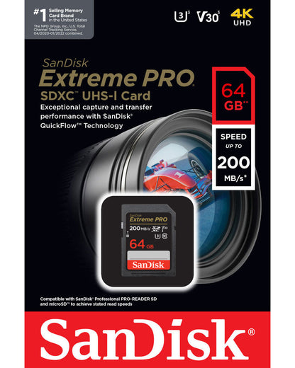 Κάρτα Μνήμης SDXC SanDisk Extreme Pro, 64Gb, Κλάση 10 / UHS-1 U3 SDSDXXU-064G-GN4IN