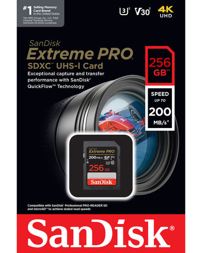 Κάρτα Μνήμης SDXC SanDisk Extreme Pro, 256Gb, Κατηγορία 10 / UHS-1 U3 SDSDXXD-256G-GN4IN