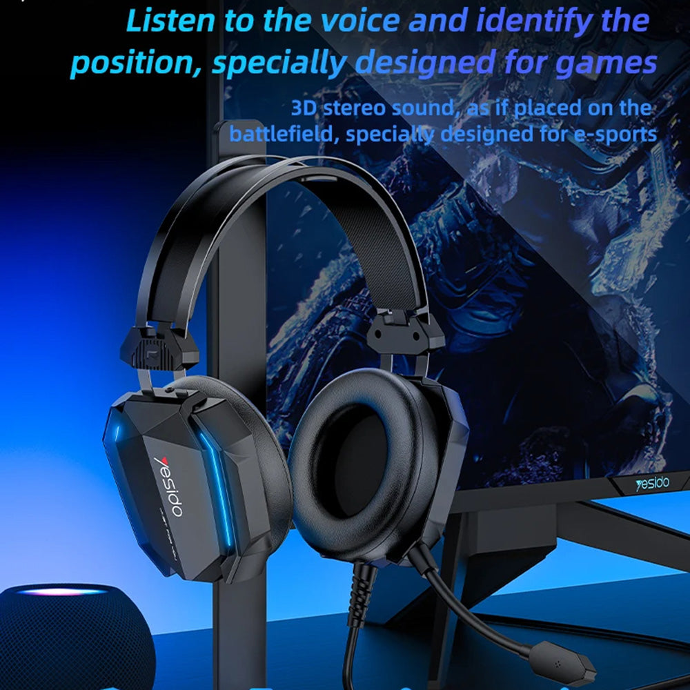 Ακουστικά Gaming 3.5mm Yesido EK03, RGB, 2m, Μαύρα