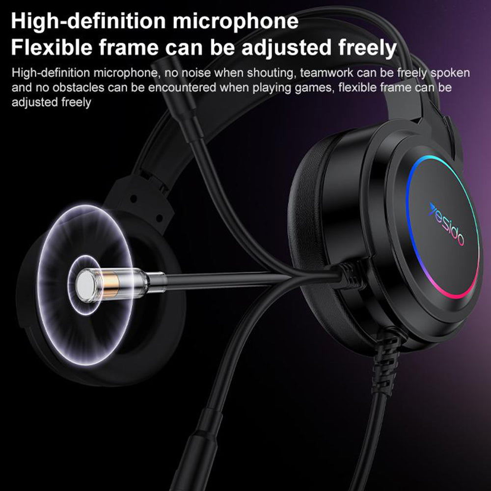 USB Gaming Headphones Yesido EK05, RGB, 1.2m, Black