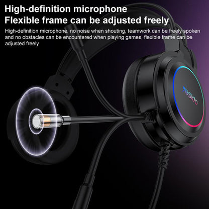 USB Gaming Headphones Yesido EK05, RGB, 1.2m, Black