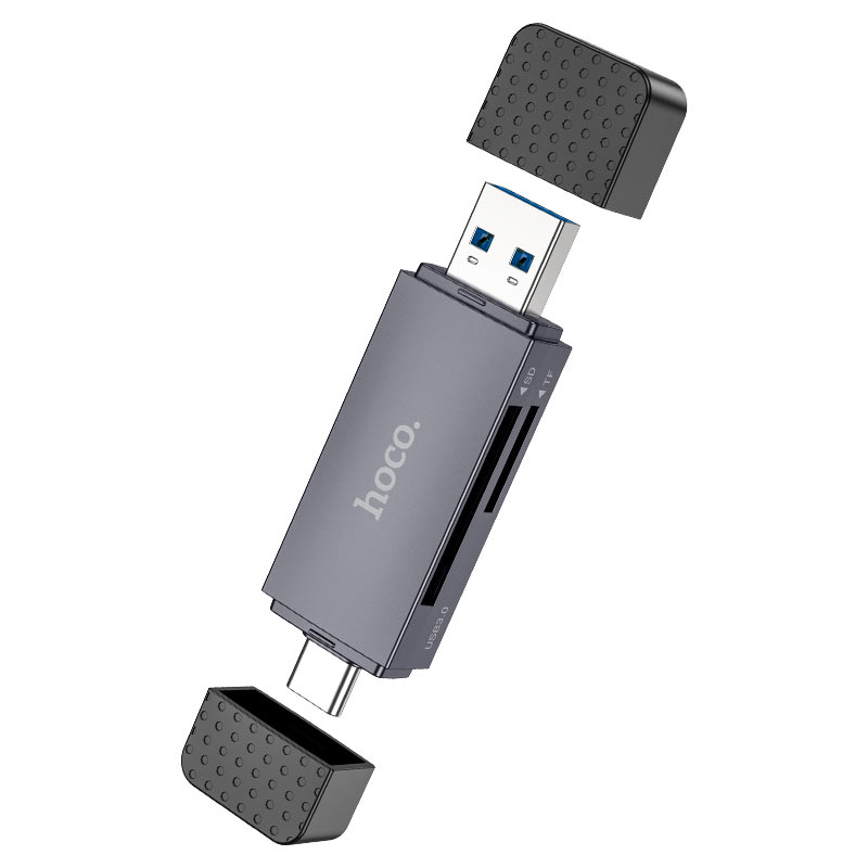 Αναγνώστης Καρτών USB 3.0 / USB-C HOCO HB45, SD - microSD, Γκρι