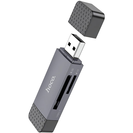 Αναγνώστης καρτών USB / USB-C HOCO HB45, SD - microSD, USB 2.0, Γκρι 