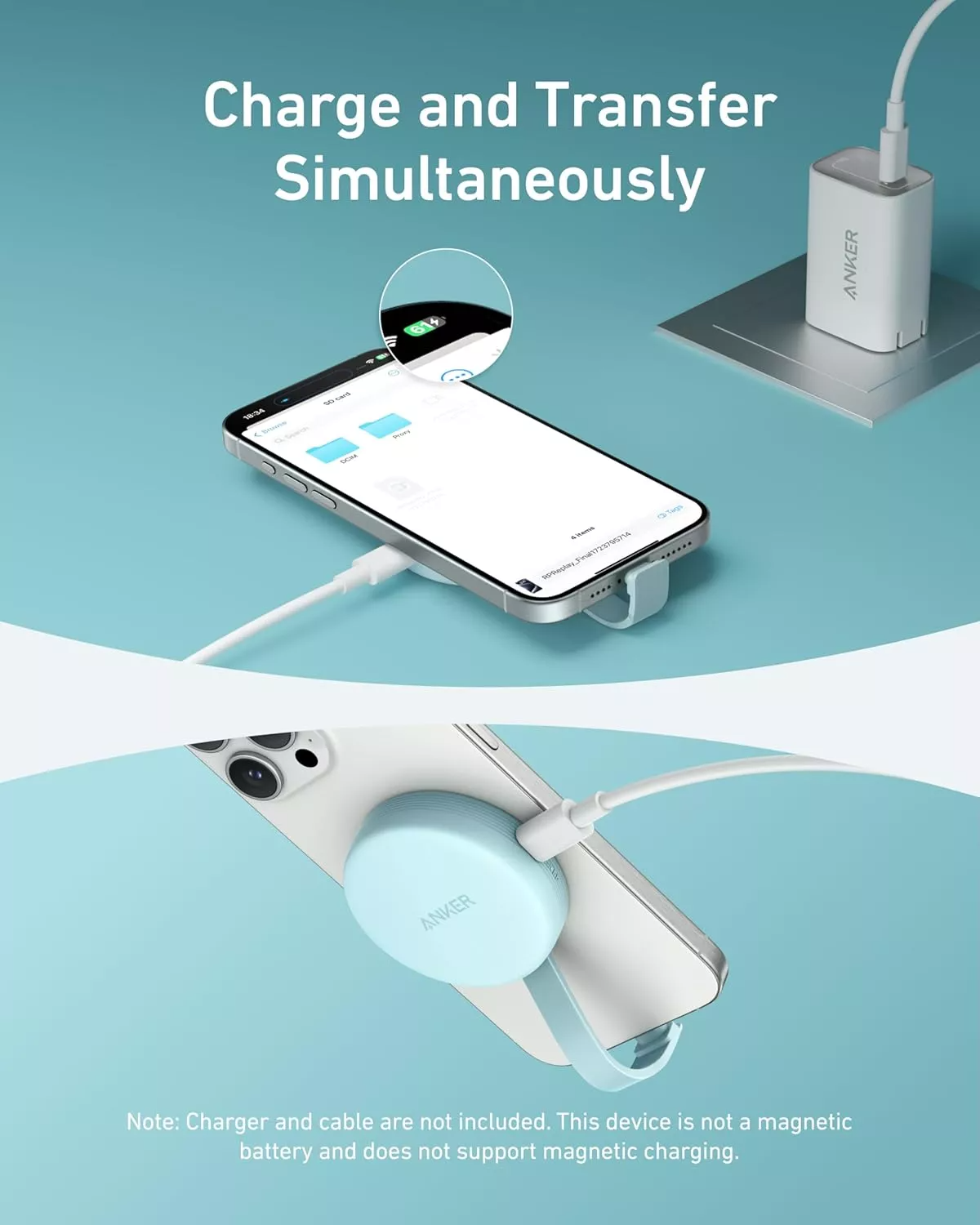 Anker MagGo USB-C Card Reader for Apple iPhone USB-C, SD - microSD, White A83D1G21