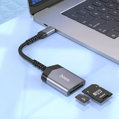 Αναγνώστης καρτών USB-C HOCO UA25, SD - microSD, Γκρι 