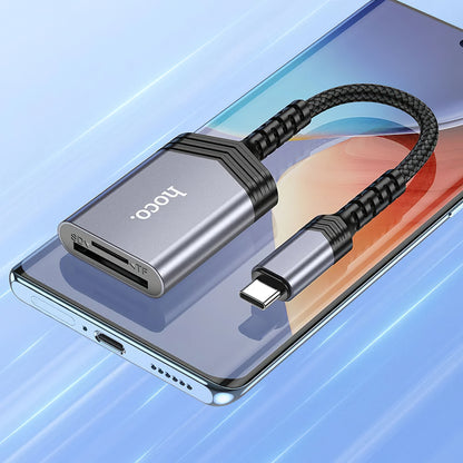 Αναγνώστης καρτών USB-C HOCO UA25, SD - microSD, Γκρι 