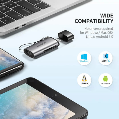 Αναγνώστης Καρτών USB-C UGREEN CM184, SD - microSD, Γκρι