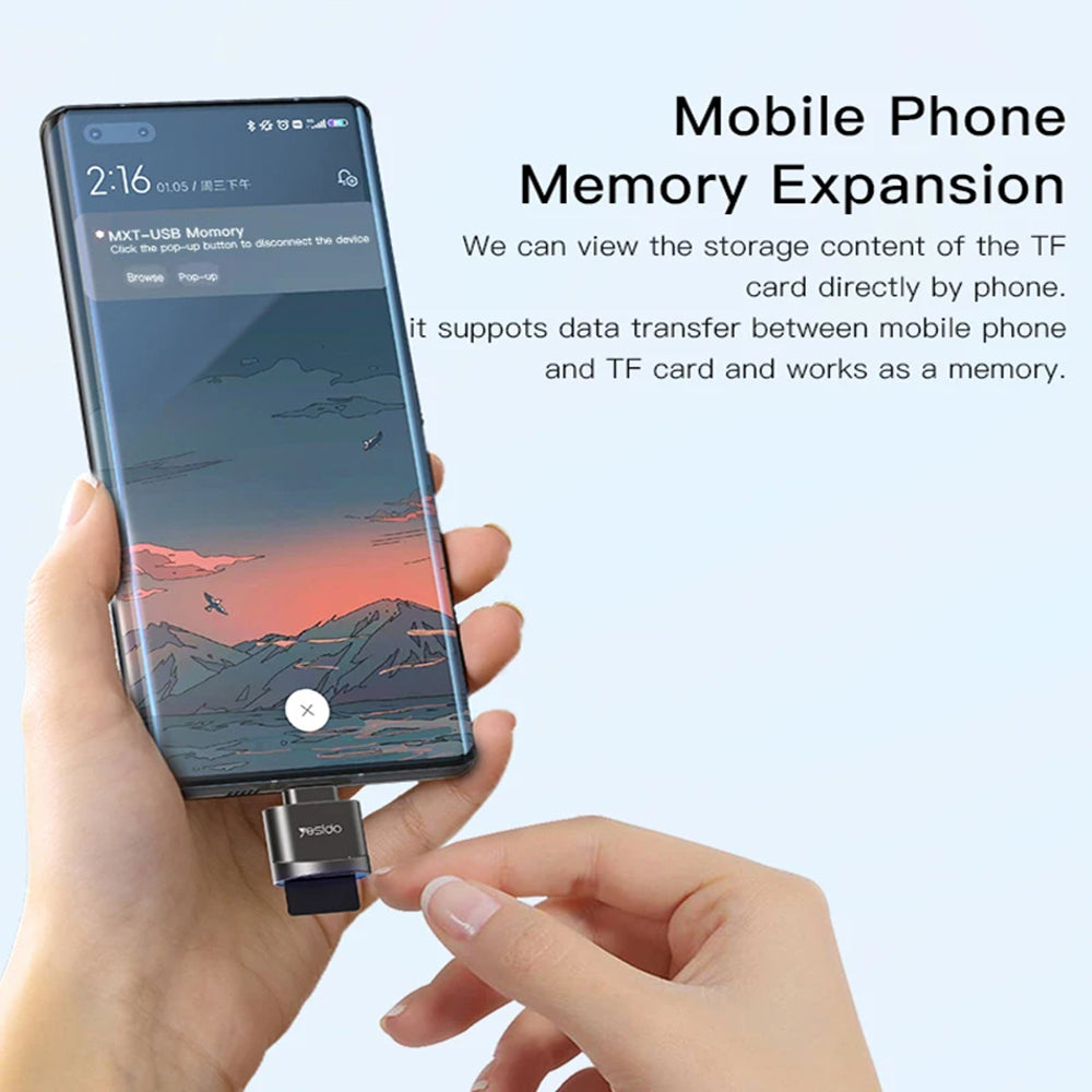 Αναγνώστης Καρτών USB-C Yesido GS19, USB-A (OTG) - microSD, Γκρι