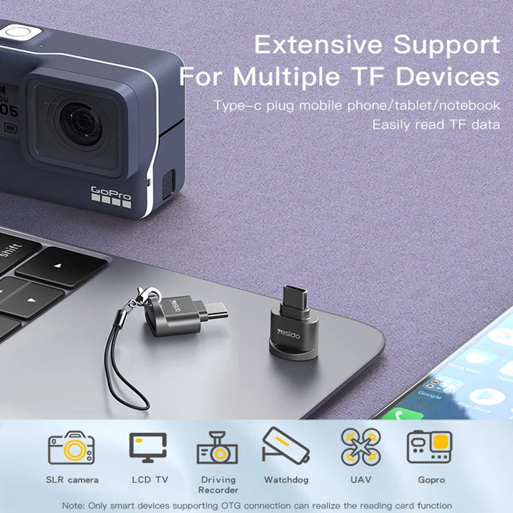 Αναγνώστης Καρτών USB-C Yesido GS19, USB-A (OTG) - microSD, Γκρι