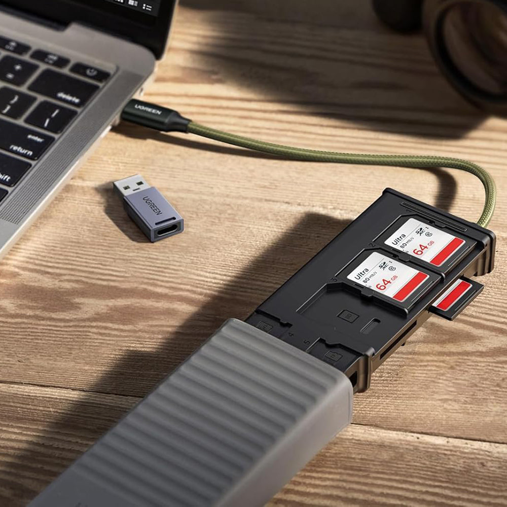 USB / USB-C Card Reader with UGREEN CM856 Organizer (55899), 2 x SD - microSD, Gray