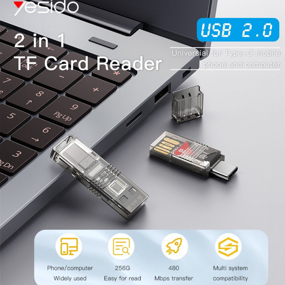 Αναγνώστης Καρτών USB / USB-C Yesido GS21, microSD, Διαφανής