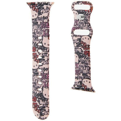 Λουράκι Hello Kitty Silicone Tags Graffiti για Apple Watch 42mm / 41mm / 40mm / 38mm Series, Ροζ