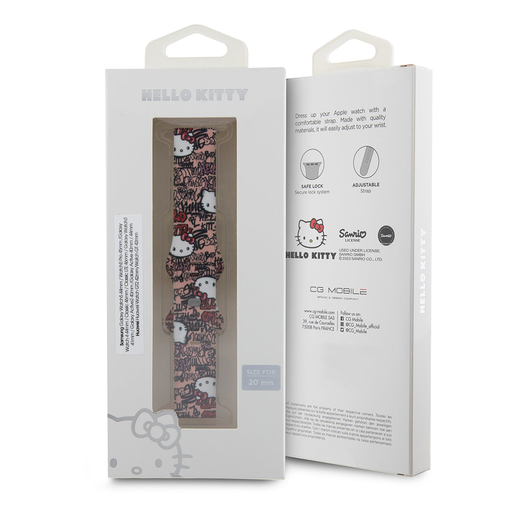 Λουράκι Hello Kitty Silicone Tags Graffiti για Samsung Galaxy Watch / Huawei Watch Series, Ροζ