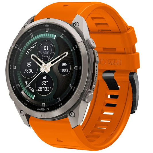 Λουράκι σιλικόνης Techsuit για Garmin Fenix 5 / 6 / 6 Pro / 7 / 8 / 8 Pro / E / 9 / 9 Pro, πορτοκαλί
