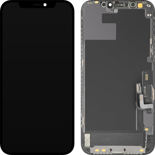 Οθόνη αφής MP συμβατή με Apple iPhone 12 / 12 Pro, με Πλαίσιο, Έκδοση Soft OLED IC Movable FHD, Μαύρη