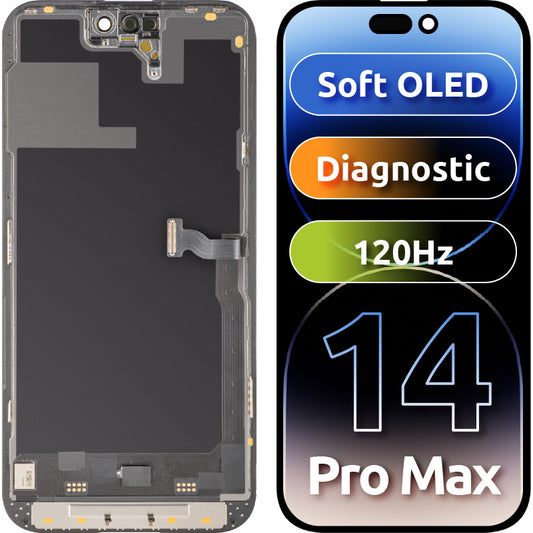 Οθόνη αφής MP συμβατή με Apple iPhone 14 Pro, με Πλαίσιο, Έκδοση Soft OLED 120Hz FHD Diagnostic, Μαύρη, Swap