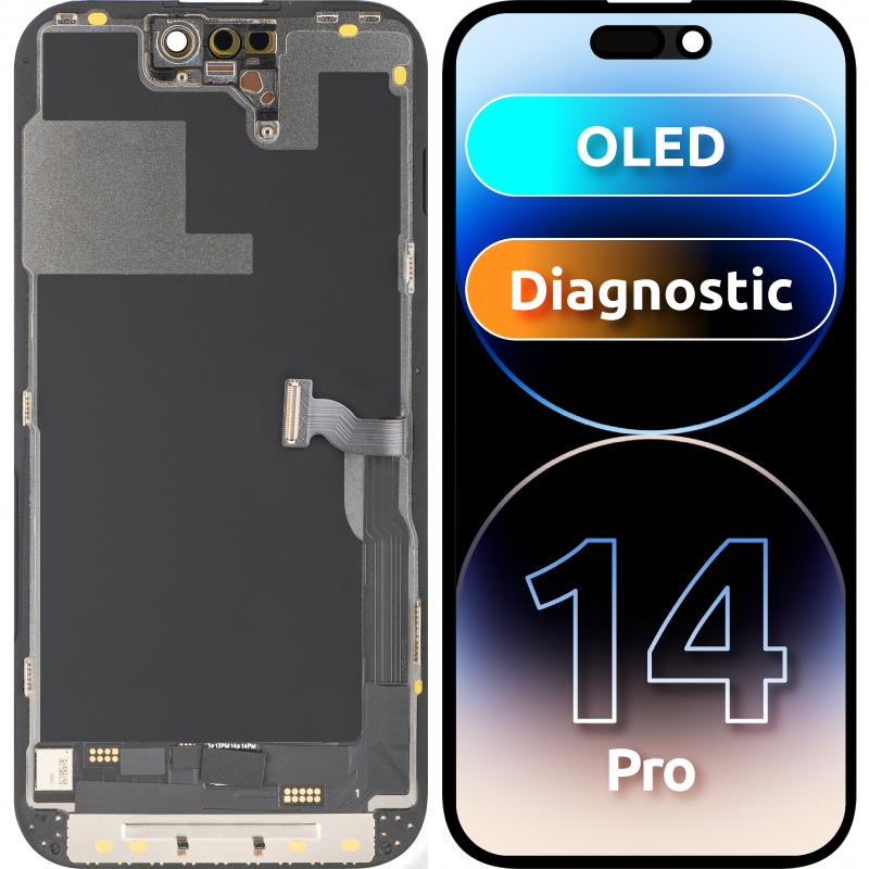 Οθόνη με Αφής MP συμβατή με Apple iPhone 14 Pro, με Πλαίσιο, Έκδοση OLED FHD Diagnostic, Μαύρη