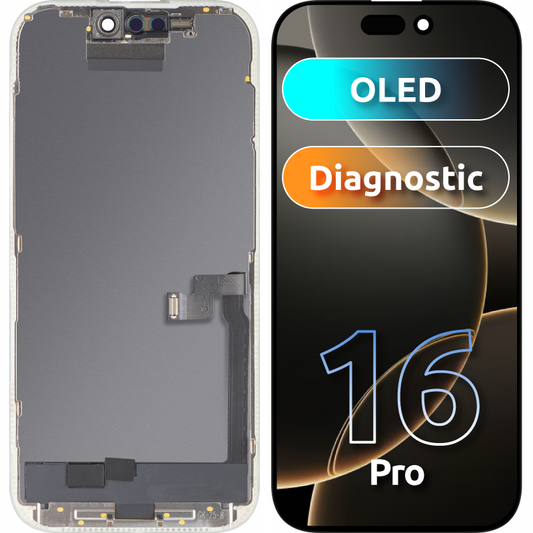 Οθόνη με Αφής MP συμβατή με Apple iPhone 16 Pro, με Πλαίσιο, Έκδοση OLED FHD Diagnostic, Μαύρη