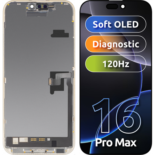 Οθόνη με MP Touchscreen συμβατή με Apple iPhone 16 Pro Max, με πλαίσιο, έκδοση λογισμικού OLED FHD Diagnostic, μαύρο