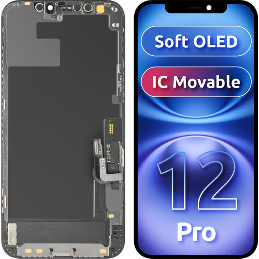 Οθόνη αφής MP συμβατή με Apple iPhone 12 / 12 Pro, με Πλαίσιο, Έκδοση Soft OLED IC Movable FHD, Μαύρη