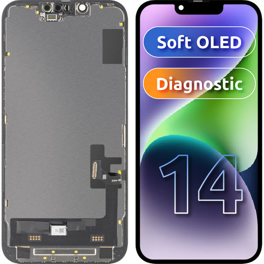 Οθόνη με οθόνη αφής MP συμβατή με Apple iPhone 14, με Πλαίσιο, Έκδοση Soft OLED FHD Diagnostic, Μαύρη