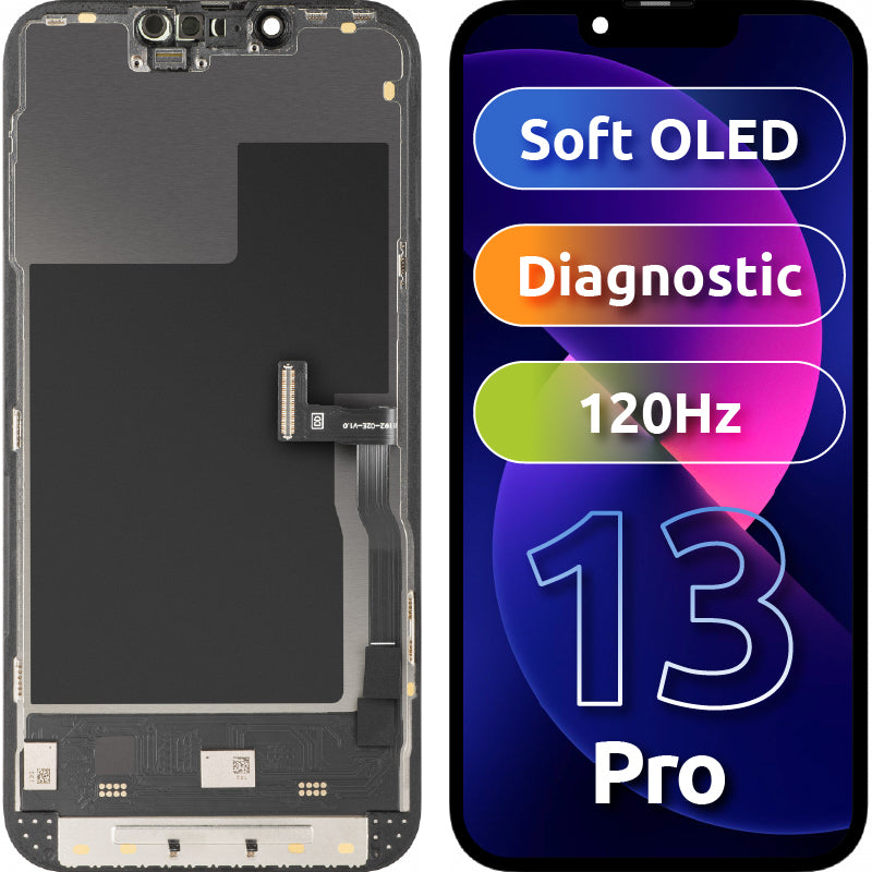 MP Touchscreen Display compatible with Apple iPhone 13 Pro, with Frame, Soft OLED 120Hz FHD Diagnostic Version, Black