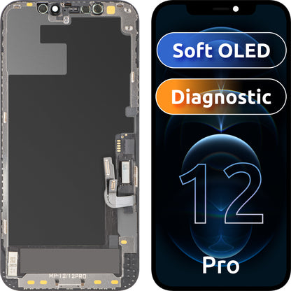 Οθόνη με Touchscreen MP συμβατή με Apple iPhone 12 / 12 Pro, με Πλαίσιο, Έκδοση Λογισμικού OLED FHD Διαγνωστική, Μαύρο