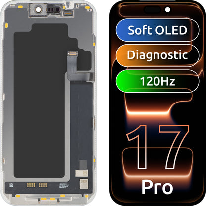 Οθόνη με Touchscreen MP συμβατή με Apple iPhone 17 Pro, με Πλαίσιο, Έκδοση Λογισμικού OLED FHD 120Hz Διαγνωστική, Μαύρο