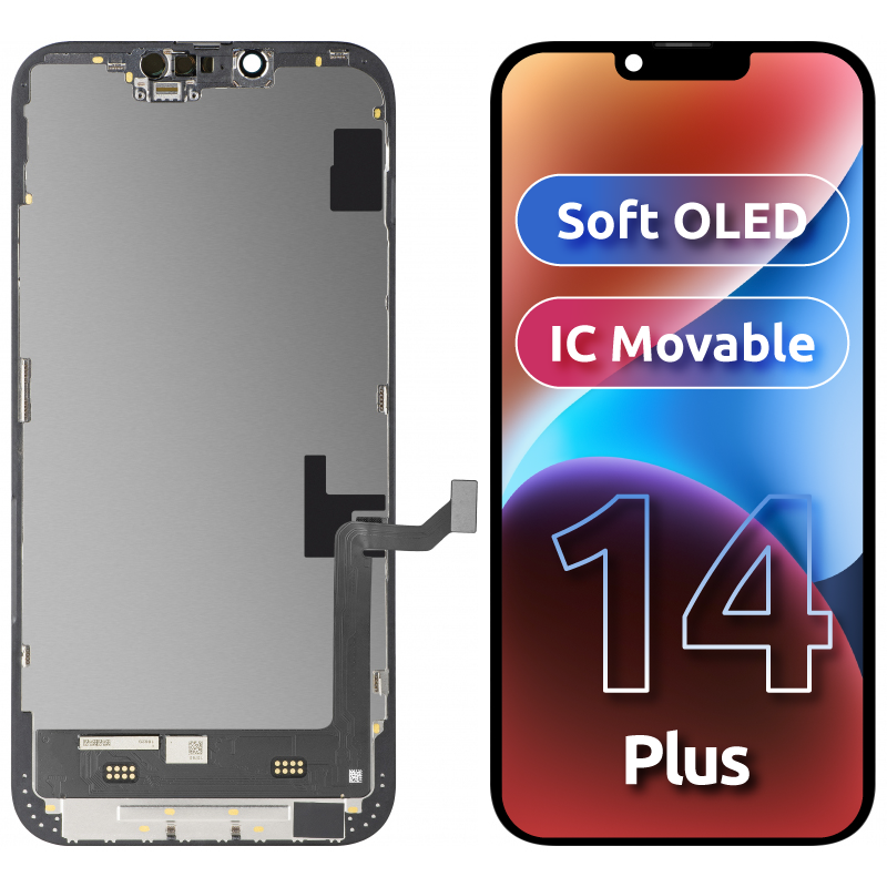 Οθόνη αφής MP συμβατή με Apple iPhone 14 Plus, με Πλαίσιο, Έκδοση Soft OLED FHD IC Movable, Μαύρη