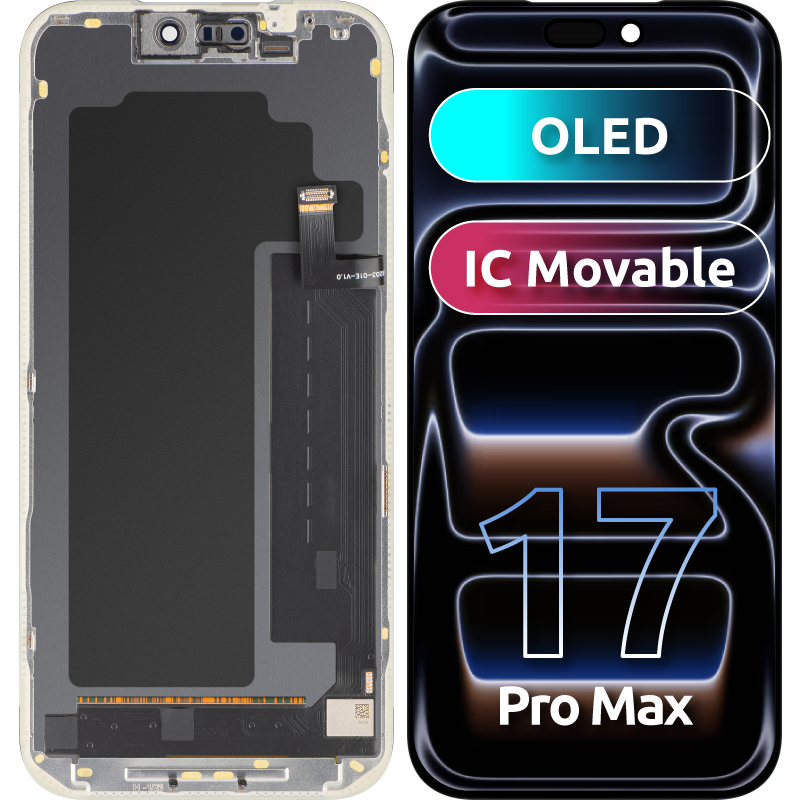 Οθόνη με Touchscreen MP συμβατή με Apple iPhone 17 Pro Max, με Πλαίσιο, Έκδοση OLED FHD IC Movable, Μαύρο