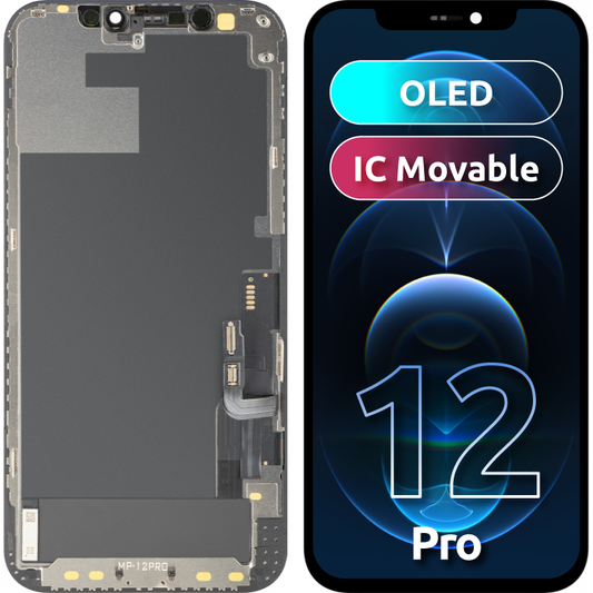 Οθόνη με Touchscreen MP συμβατή με Apple iPhone 12 / 12 Pro, με Πλαίσιο, Έκδοση OLED FHD IC Movable, Μαύρο