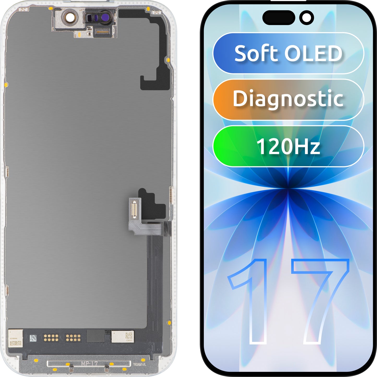 Οθόνη με Αφής MP συμβατή με Apple iPhone 17, με Πλαίσιο, Έκδοση Λογισμικού OLED FHD 120Hz Διαγνωστική, Μαύρο