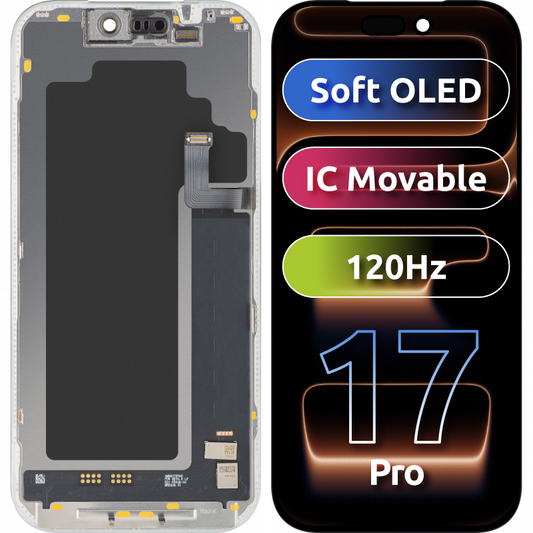Οθόνη με Touchscreen MP συμβατή με Apple iPhone 17 Pro, με Πλαίσιο, Έκδοση Soft OLED FHD 120Hz IC Movable, Μαύρο
