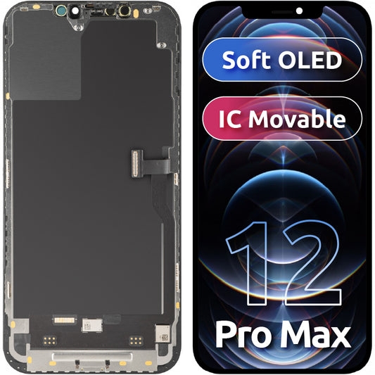 Οθόνη αφής MP συμβατή με Apple iPhone 12 Pro Max, με Πλαίσιο, Έκδοση Soft OLED IC Movable FHD, Μαύρη