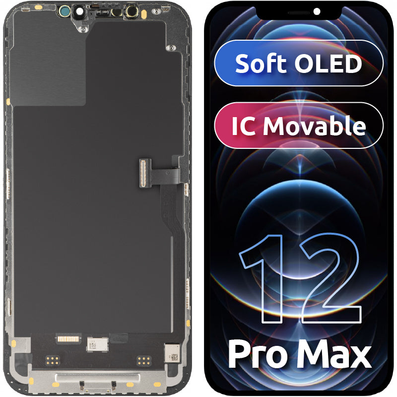 MP Touchscreen Display compatible with Apple iPhone 12 Pro Max, with Frame, Soft OLED IC Movable FHD Version, Black