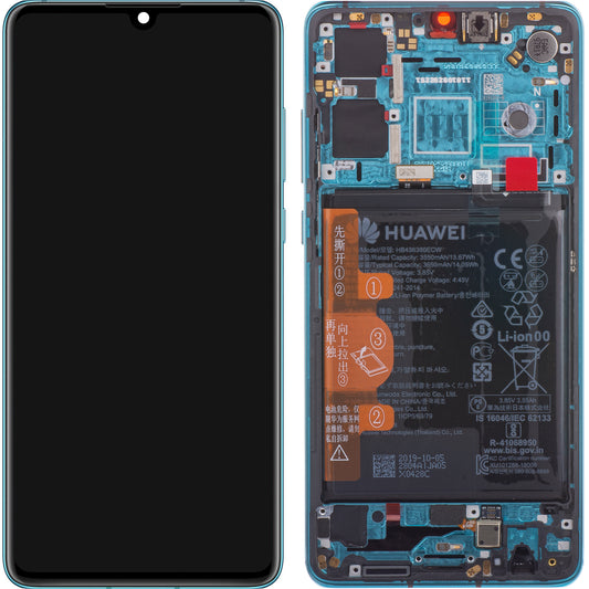 Οθόνη με Αφής Huawei P30, με Πλαίσιο και Μπαταρία, Μπλε (Aurora Blue), Service Pack 02354HRH