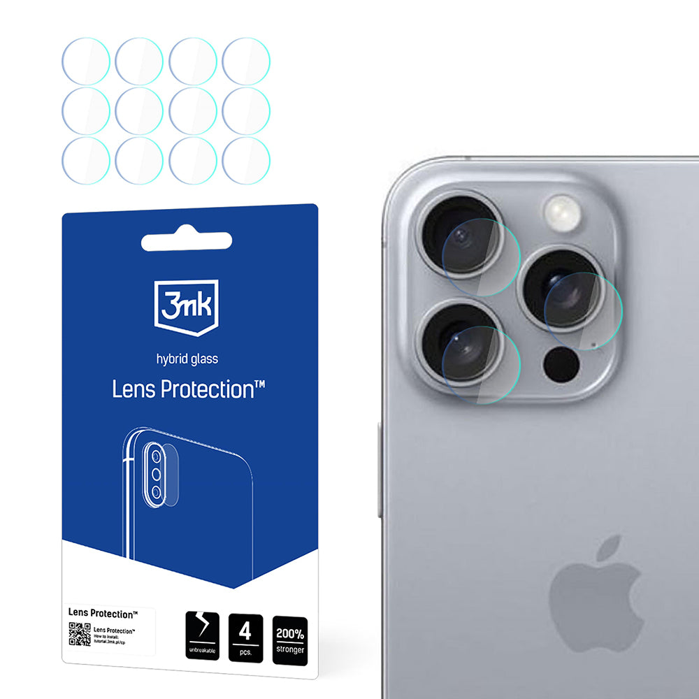Προστατευτική μεμβράνη πίσω κάμερας 3MK Protection για Apple iPhone 16 Pro, ευέλικτο γυαλί, σετ 4 τεμαχίων, διαφανές