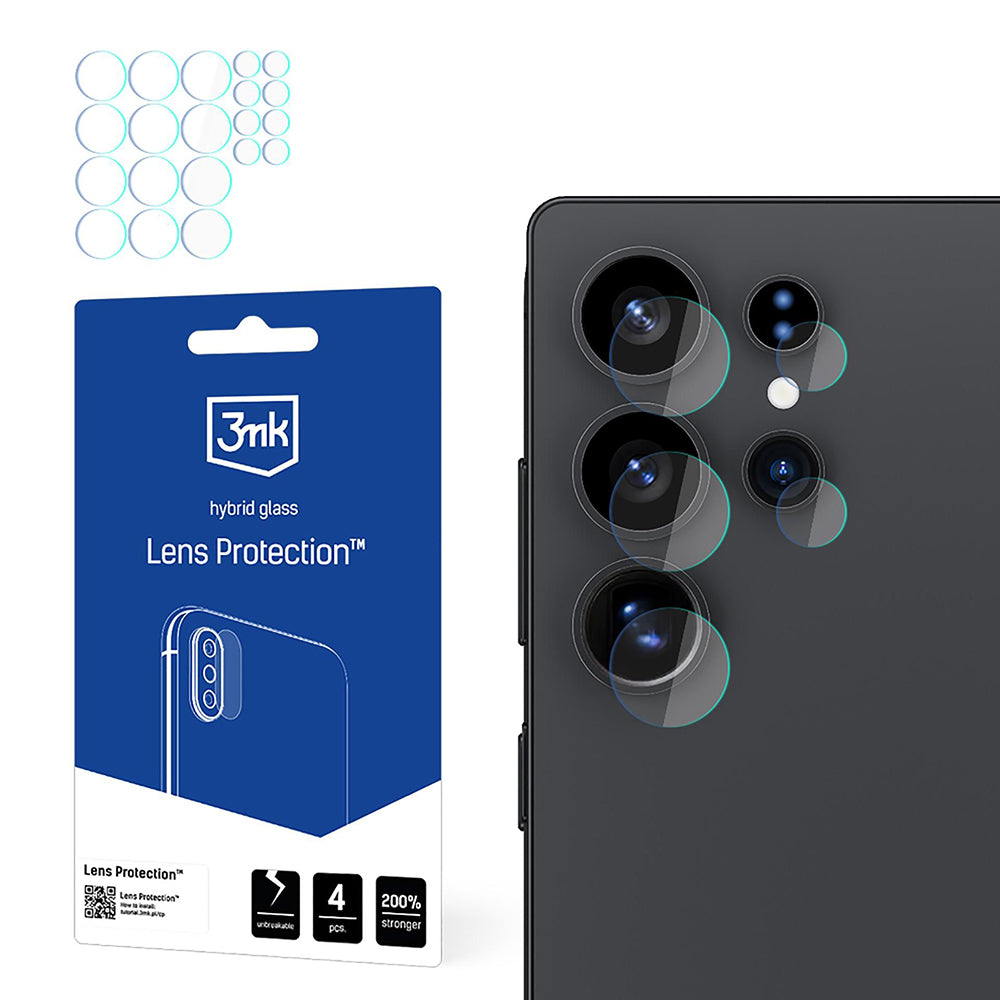 Προστατευτική μεμβράνη πίσω κάμερας 3MK Protection για Samsung Galaxy S25 Ultra S938, Ευέλικτο γυαλί, Σετ 4 τεμαχίων, Διαφανές