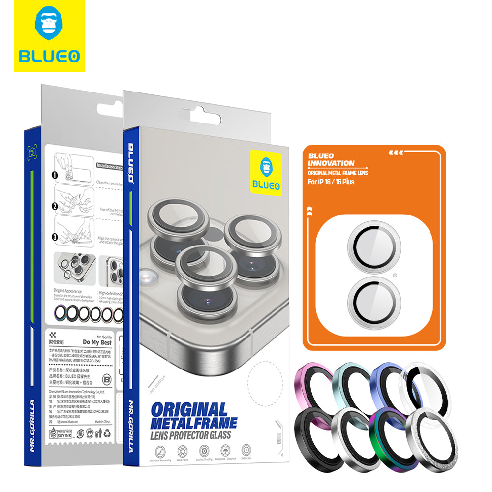 Προστατευτική μεμβράνη για πίσω κάμερα Blueo Metal Frame για Apple iPhone 17e / 16e, Ενισχυμένο γυαλί, Μαύρο