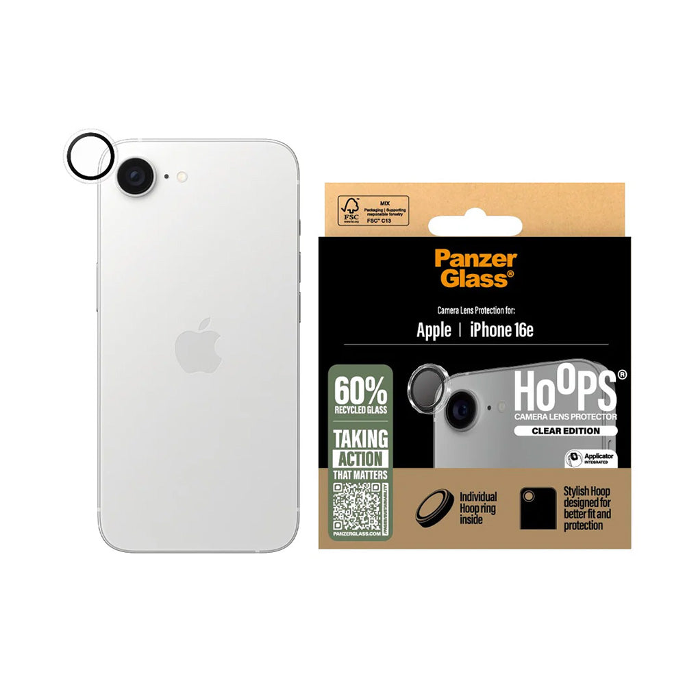Rear Camera Protection Film PanzerGlass Hoops for Apple iPhone 16e, Tempered Glass, Transparent