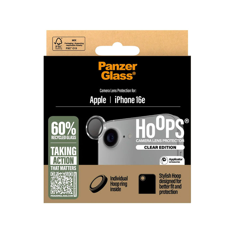 Rear Camera Protection Film PanzerGlass Hoops for Apple iPhone 16e, Tempered Glass, Transparent