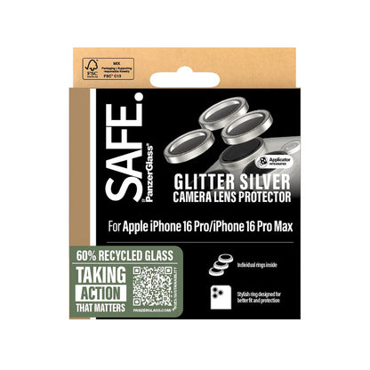 Προστατευτική Μεμβράνη Κάμερας Πίσω PanzerGlass Safe. Glitter για Apple iPhone 16 Pro Max / 16 Pro, Ενισχυμένο Γυαλί, Ασημί