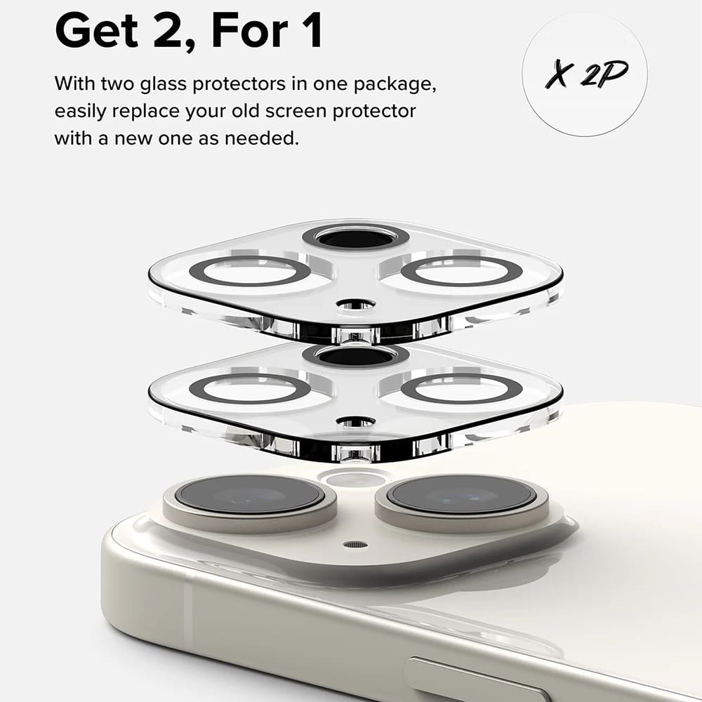 Προστατευτική Μεμβράνη Κάμερας Πίσω Ringke για Apple iPhone 15 Plus / 15, Ενισχυμένο Γυαλί, Σετ 2 τεμαχίων, Διάφανη