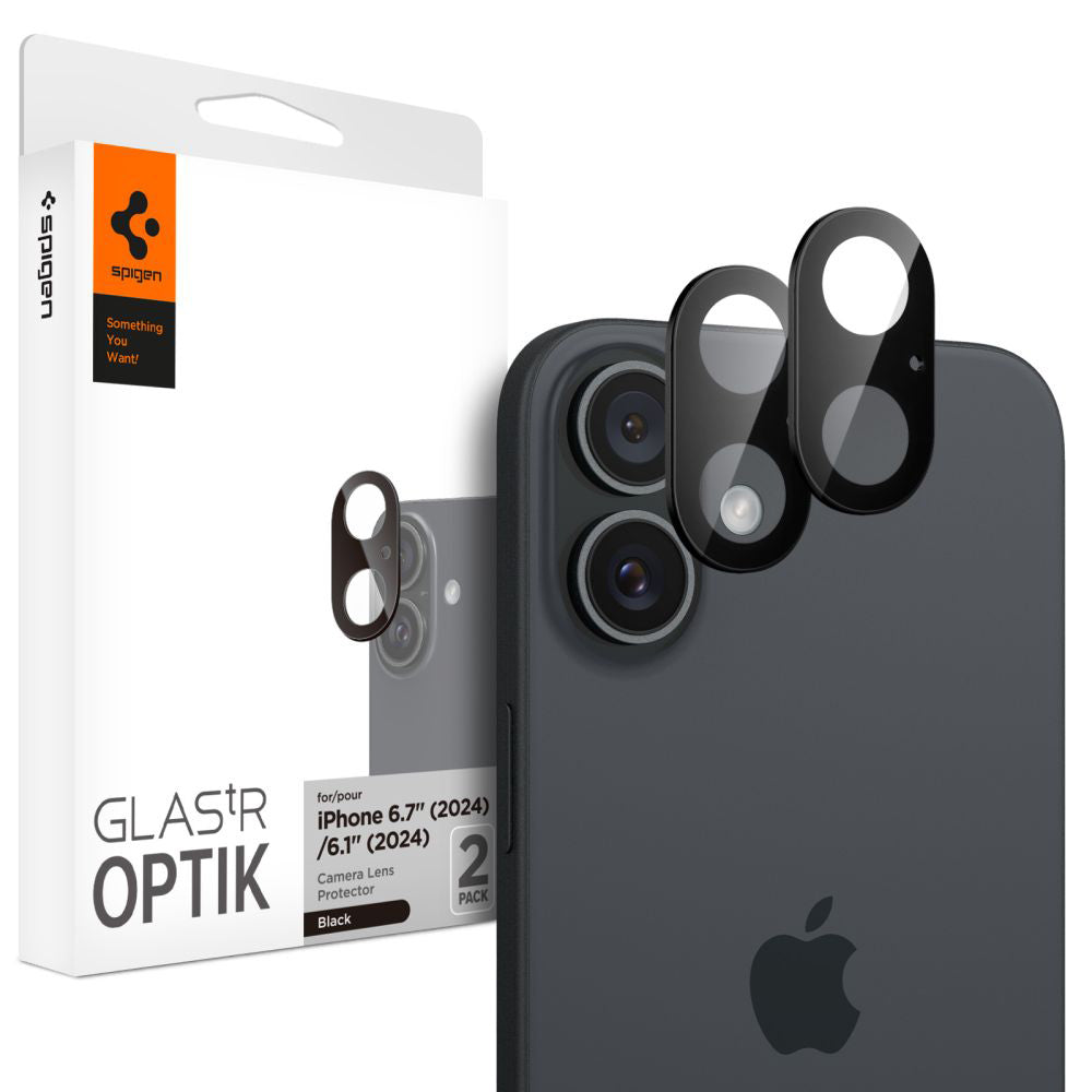 Προστατευτική Μεμβράνη Κάμερας Πίσω Spigen GlastR Optik για Apple iPhone 16 Plus / 16, Ενισχυμένο Γυαλί, Σετ 2 τεμαχίων, Μαύρη AGL07922