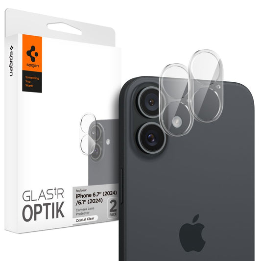 Προστατευτική μεμβράνη πίσω κάμερας Spigen GlastR Optik για Apple iPhone 16 Plus / 16, ασφαλισμένο γυαλί, σετ 2 τεμαχίων, διαφανές AGL07923