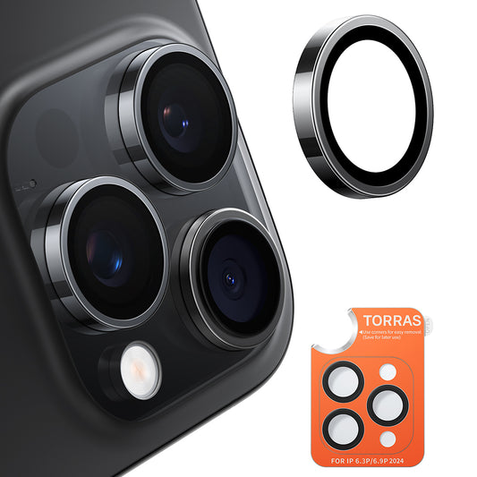 Προστατευτική μεμβράνη κάμερας πίσω Torras Lensguard για Apple iPhone 16 Pro Max / 16 Pro, Ασφαλισμένο γυαλί, Μαύρο